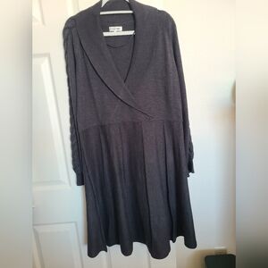 Jones Studio Purple V-Neck Bishop Sleeve Sweater Dress